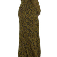 Olive Green Floral Lace Ricamo Maxi Dress