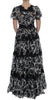 Black Silk Floral Lace Ricamo Ball Maxi Dress