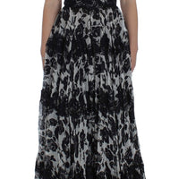 Black Silk Floral Lace Ricamo Ball Maxi Dress