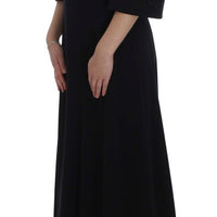 Black Ricamo Wool Stretch Maxi Dress