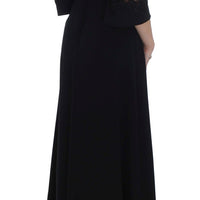 Black Ricamo Wool Stretch Maxi Dress