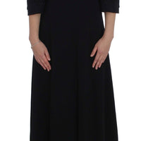 Black Ricamo Wool Stretch Maxi Dress