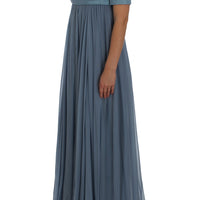 Blue Silk Crystal Sheath Gown Ball Dress
