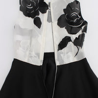 Black White Floral Silk Sheath Gown Dress