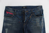 Blue Wash Paint Slim Fit Pants Jeans