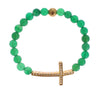 Jade Stone Gold CZ Cross 925 Silver Bracelet