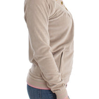 Beige velvet zipup sweater