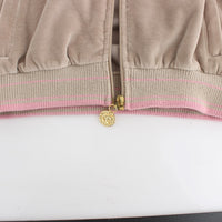 Beige velvet zipup sweater