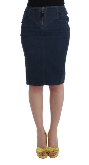 Blue corduroy pencil skirt