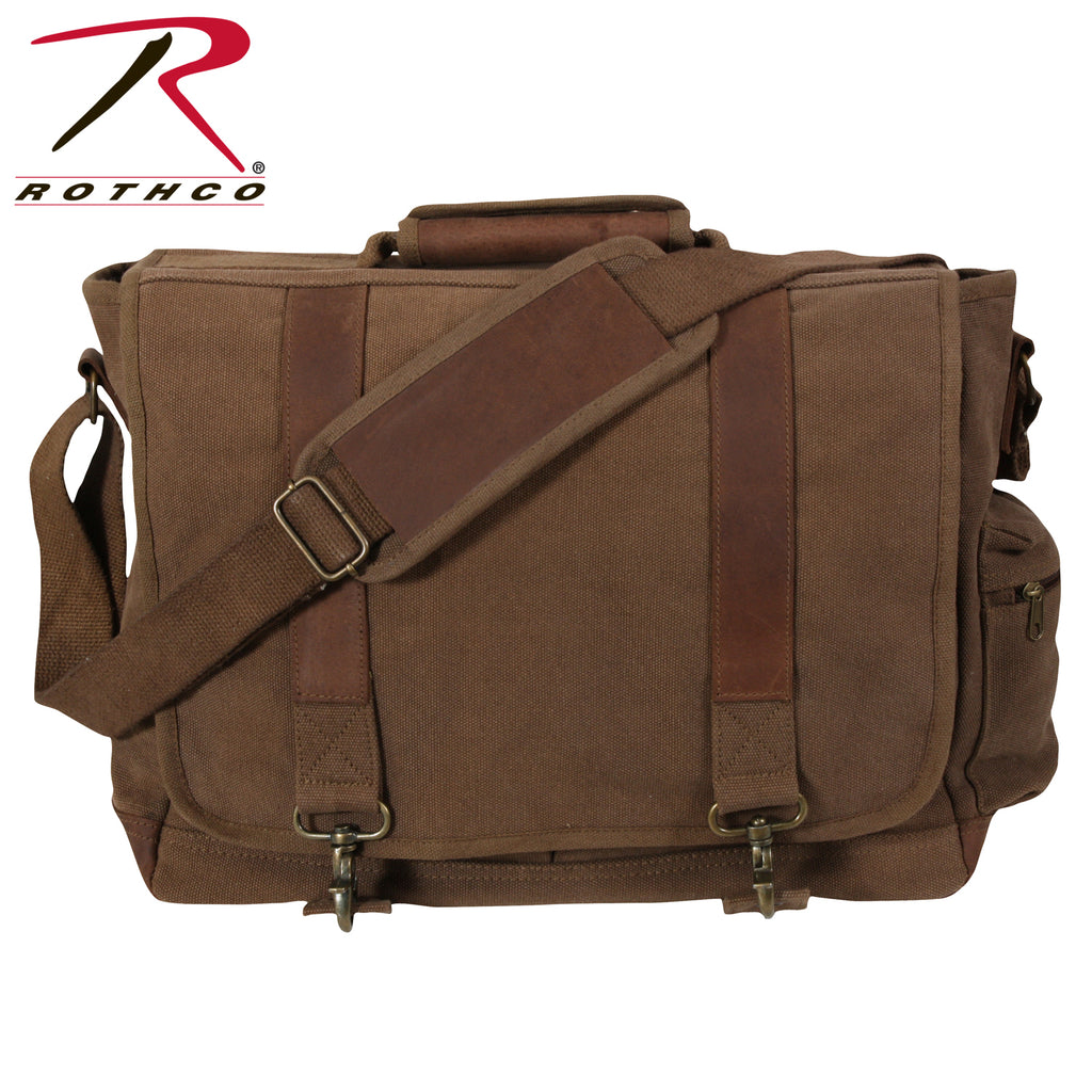 Vintage Canvas Pathfinder Laptop Bag With Leather Accents