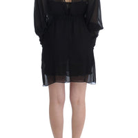 Black long sleeve silk dress