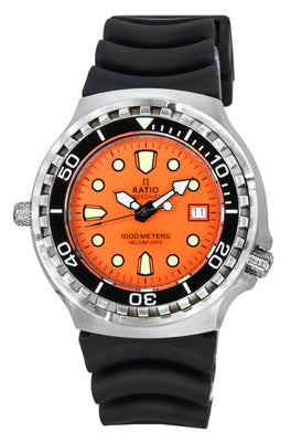 Ratio Freediver Helium Safe Sapphire Quartz Orange Dial 1038ef102v-org Men's 1000m Watch