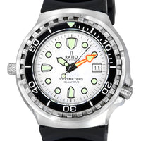 Ratio Freediver Helium Safe Sapphire Quartz White Dial 1038ef102v-wht 1000m Men's Watch