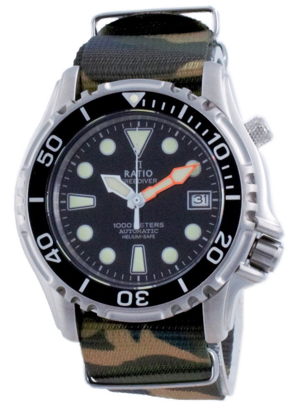 Ratio Free Diver Helium Safe Nylon Automatic Diver's 1066ke20-33va-blk-var-nato5 1000m Men's Watch