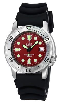 Ratio Freediver Professional Sapphire Red Dial Quartz 22ad202-red 200m Men's Watch