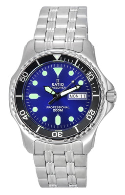 Ratio Freediver Professional Sapphire Sunray Blue Dial Quartz 36jl140-blu 200m Men's Watch