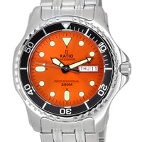 Ratio Freediver Professional Sapphire Sunray Orange Dial Quartz 36jl140-org 200m Men's Watch