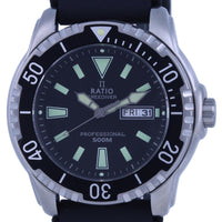 Ratio Freediver Black Dial Pu Strap Quartz 48ha90-12-blk 500m Men's Watch