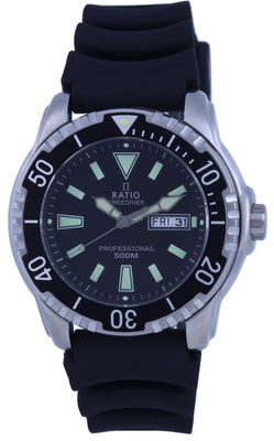 Ratio Freediver Black Dial Pu Strap Quartz 48ha90-12-blk 500m Men's Watch