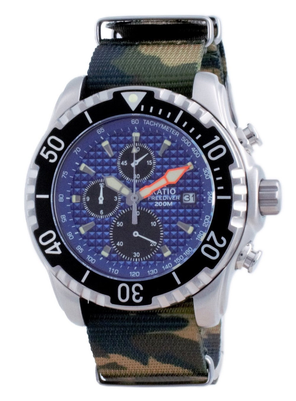 Ratio Free Diver Chronograph Nylon Quartz Diver's 48ha90-17-chr-blu-var-nato5 200m Men's Watch