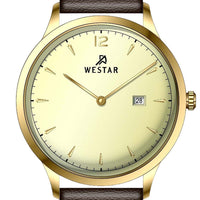 Westar Profile Leather Strap Light Champagne Dial Quartz 50217gpn122 Men's Watch