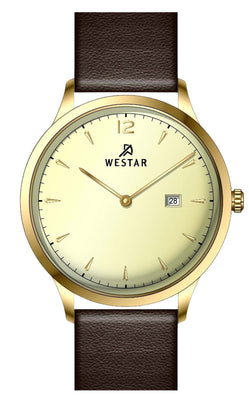 Westar Profile Leather Strap Light Champagne Dial Quartz 50217gpn122 Men's Watch