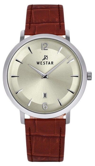 Westar Profile Leather Strap Light Champagne Dial Quartz 50219stn122 Men's Watch