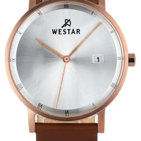 Westar Profile Brown Leather Strap Silver Dial Quartz 50221ppn627 Men's Watch