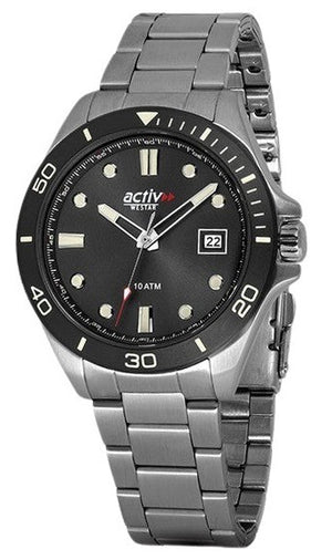 Westar Activ Sports Stainless Steel Black Dial Quartz 90250sbn903 100m Men's Watch