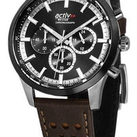 Westar Activ Chronograph Leather Strap Black Dial Quartz 90265sbn123 Men's Watch