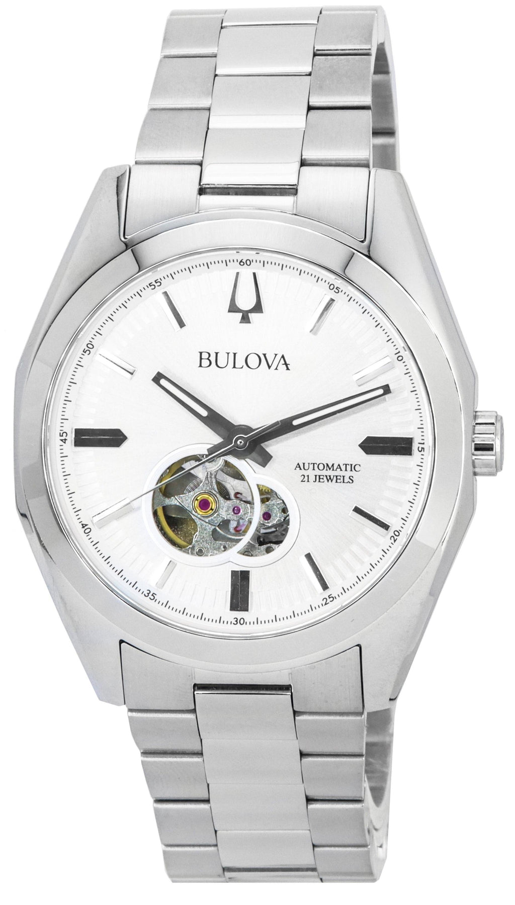 Bulova Surveyor Expansion Open Heart Silver Dial Automatic 96a274 Men's Watch