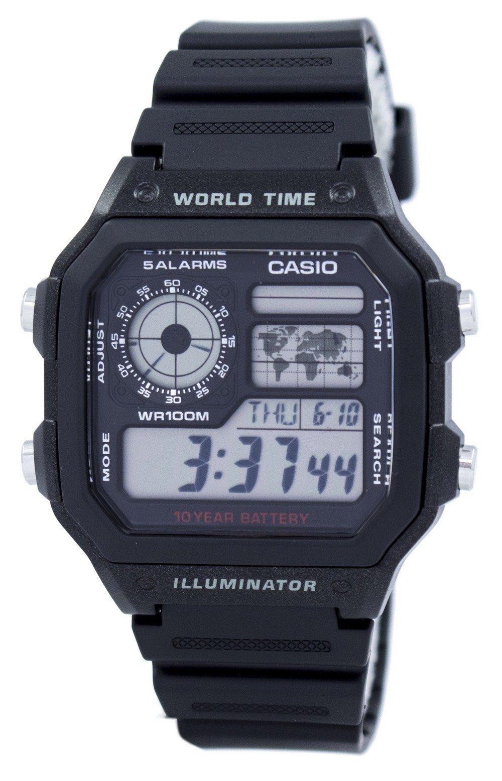 Casio Youth Illuminator World Time Alarm Ae-1200wh-1av Ae1200wh-1av Men's Watch