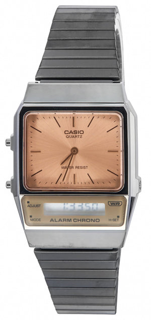 Casio Vintage Analog Digital Stainless Steel Salmon Dial Quartz Aq-800ecgg-4a Unisex Watch