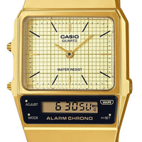 Casio Vintage Analog Digital Gold Ion Plated Stainless Steel Beige Dial Quartz Aq-800eg-9a Unisex Watch
