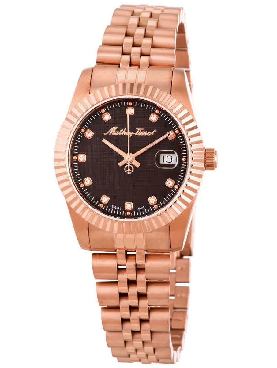 Mathey-tissot Mathy Iii Rose Gold Tone Stainless Steel Brown Dial Quartz D810prm Women's Watch