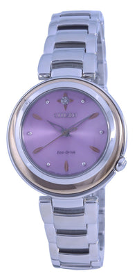 Citizen Diamond Accent Purple Dial Stainless Steel Eco-drive Em0588-81x Women's Watch