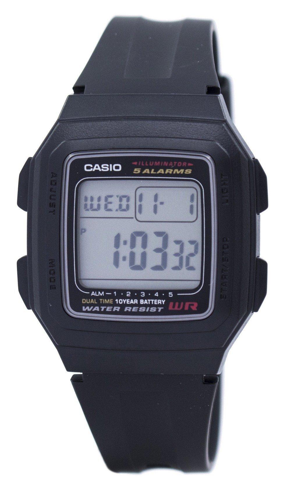 Casio Digital 5 Alarms Dual Time Illuminator F-201wa-1adf F201wa-1adf Men's Watch