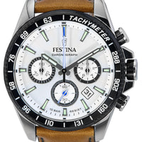 Festina Timeless Chronograph Leather Strap White Dial F20561-1 F205611 100m Men's Watch