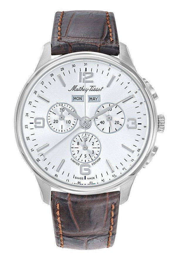 Mathey-tissot Edmond 5040f Limited Edition Chronograph Leather Strap Silver Dial Quartz H1886chsa Men's Watch