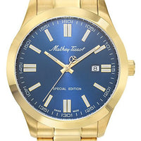 Mathey-tissot Mathy I Jumbo Special Edition Gold Tone Stainless Steel Blue Dial Quartz H455pbu Men's Watch