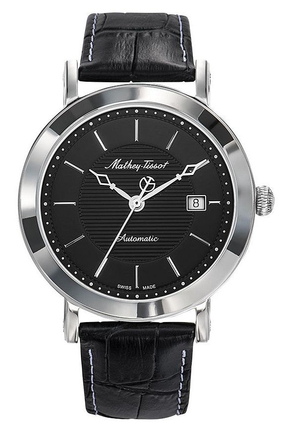 Mathey-tissot City Leather Strap Black Dial Automatic Hb611251atan Men's Watch