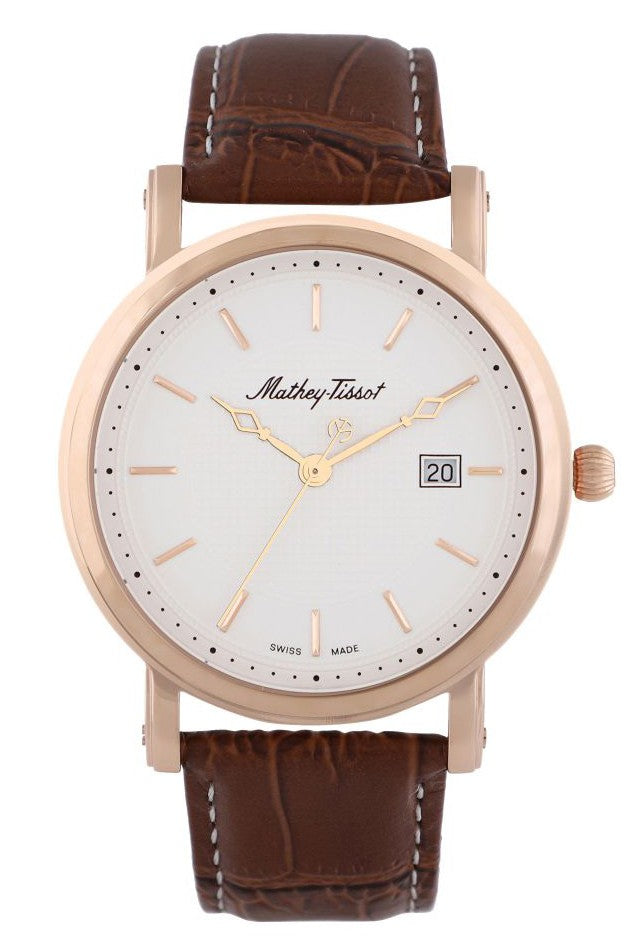 Mathey-tissot City Leather Strap White Dial Quartz Hb611251pi Men's Watch