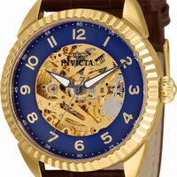 Invicta Specialty Blue Skeleton Dial Leather Strap Automatic 36564 Men's Watch