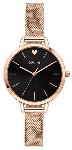 Oui  Me Petite Amourette Black Dial Rose Gold Tone Stainless Steel Quartz Me010002 Women's Watch