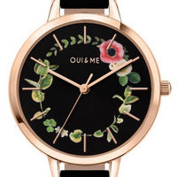 Oui  Me Petite Fleurette Black Dial Leather Strap Quartz Me010007 Women's Watch