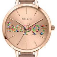 Oui  Me Petite Fleurette Rose Gold Sunray Dial Leather Strap Quartz Me010009 Women's Watch