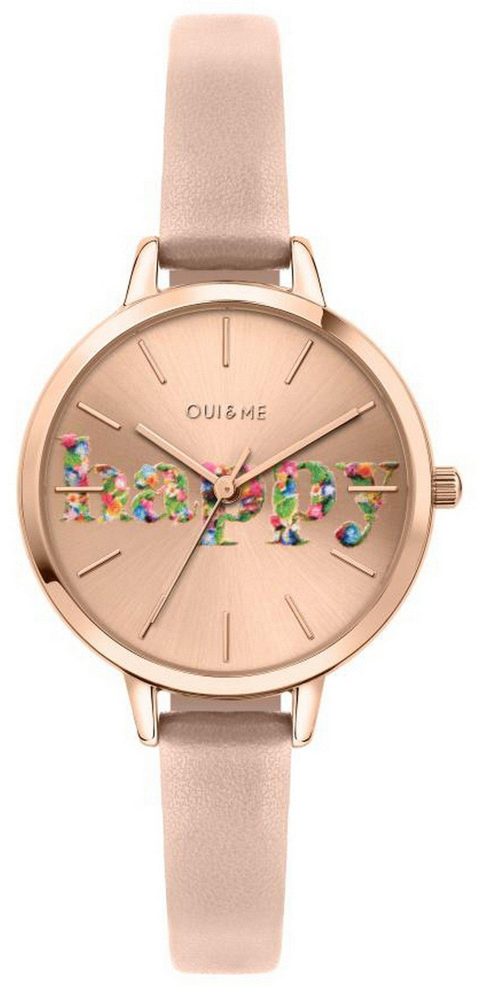 Oui  Me Petite Fleurette Rose Gold Sunray Dial Leather Strap Quartz Me010009 Women's Watch