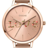 Oui  Me Fleurette Rose Gold Sunray Dial Leather Strap Quartz Me010018 Women's Watch