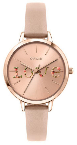 Oui  Me Fleurette Rose Gold Sunray Dial Leather Strap Quartz Me010018 Women's Watch