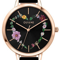 Oui  Me Grande Fleurette Black Dial Leather Strap Quartz Me010030 Women's Watch